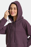 Rosaline Waffle Knit Cotton Crop Length Hoodie - Italian Plum — thumbnail 5